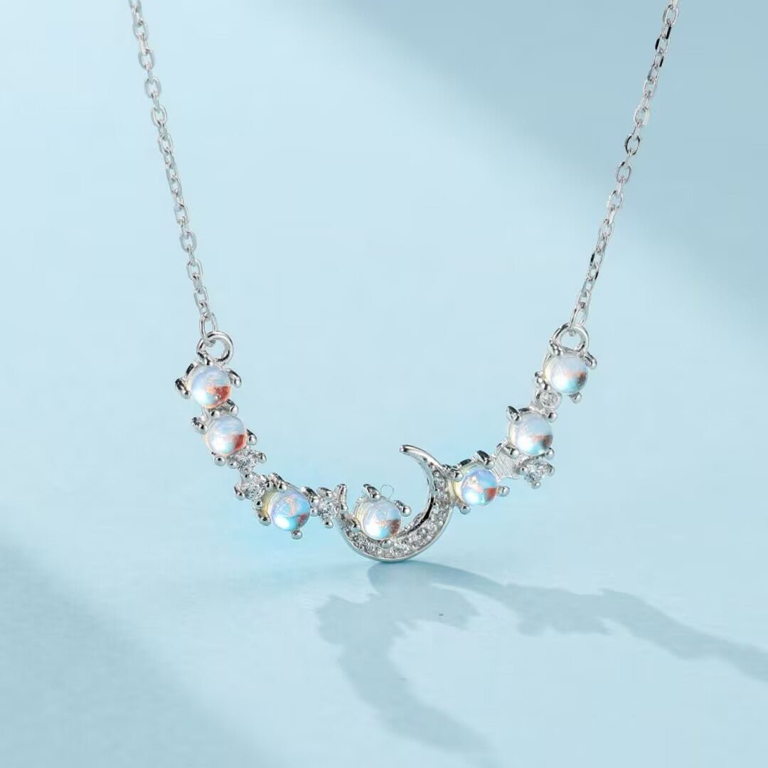 Collier Pierre de Lune Croissant Lune Zircon Argent - Biloria