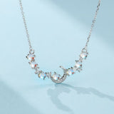 Collier Pierre de Lune Croissant Lune Zircon Argent - Biloria