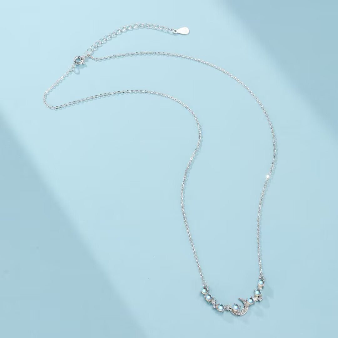 Collier Pierre de Lune Croissant Lune Zircon Argent - Biloria