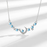 Collier Pierre de Lune Croissant Lune Zircon Argent - Biloria