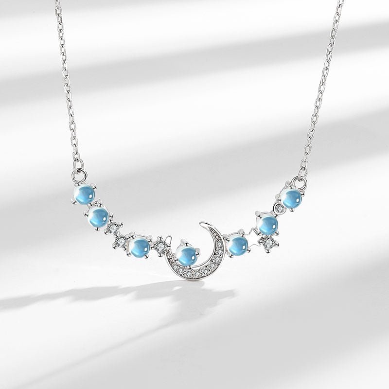 Collier Pierre de Lune Croissant Lune Zircon Argent - Biloria