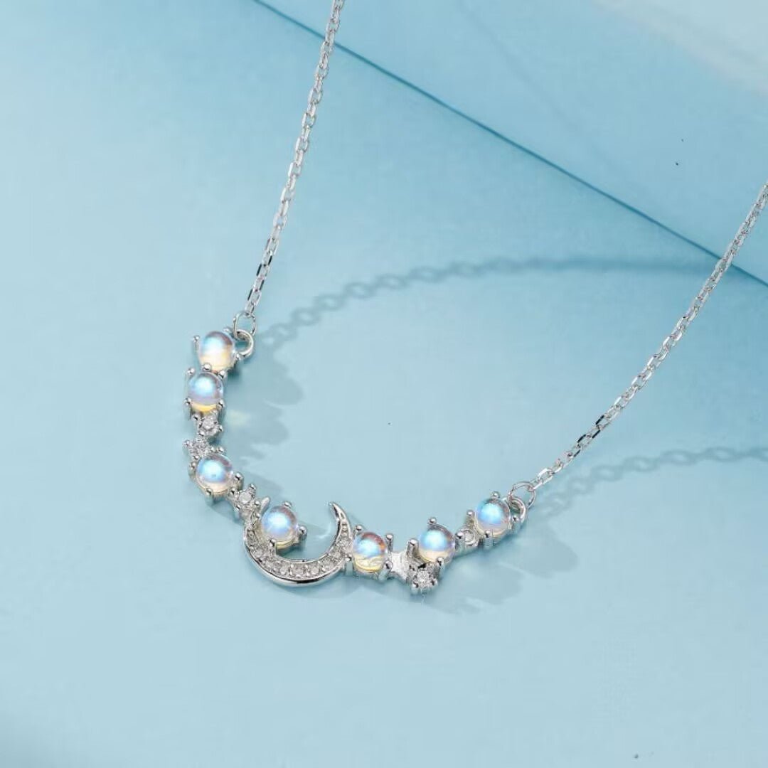 Collier Pierre de Lune Croissant Lune Zircon Argent - Biloria