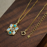 Collier Pierre de Lune et Turquoise Florale Argent Plaqué Or - Biloria