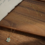 Collier Pierre de Lune et Turquoise Florale Argent Plaqué Or - Biloria