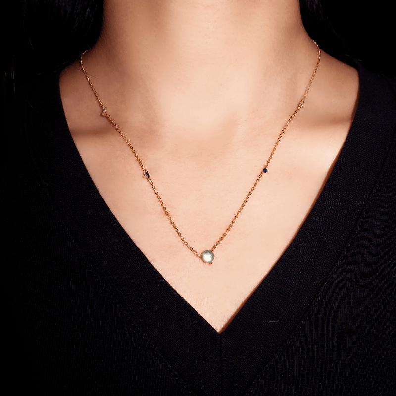 Collier Pierre de Lune Gouttes Célestes Argent Plaqué Or 18K Fait Main - Biloria