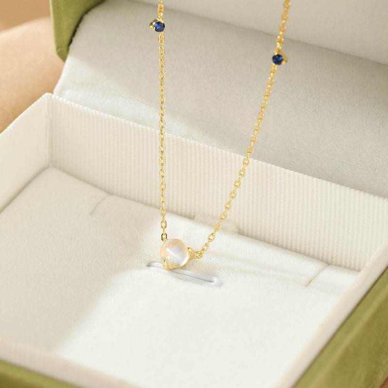 Collier Pierre de Lune Gouttes Célestes Argent Plaqué Or 18K Fait Main - Biloria