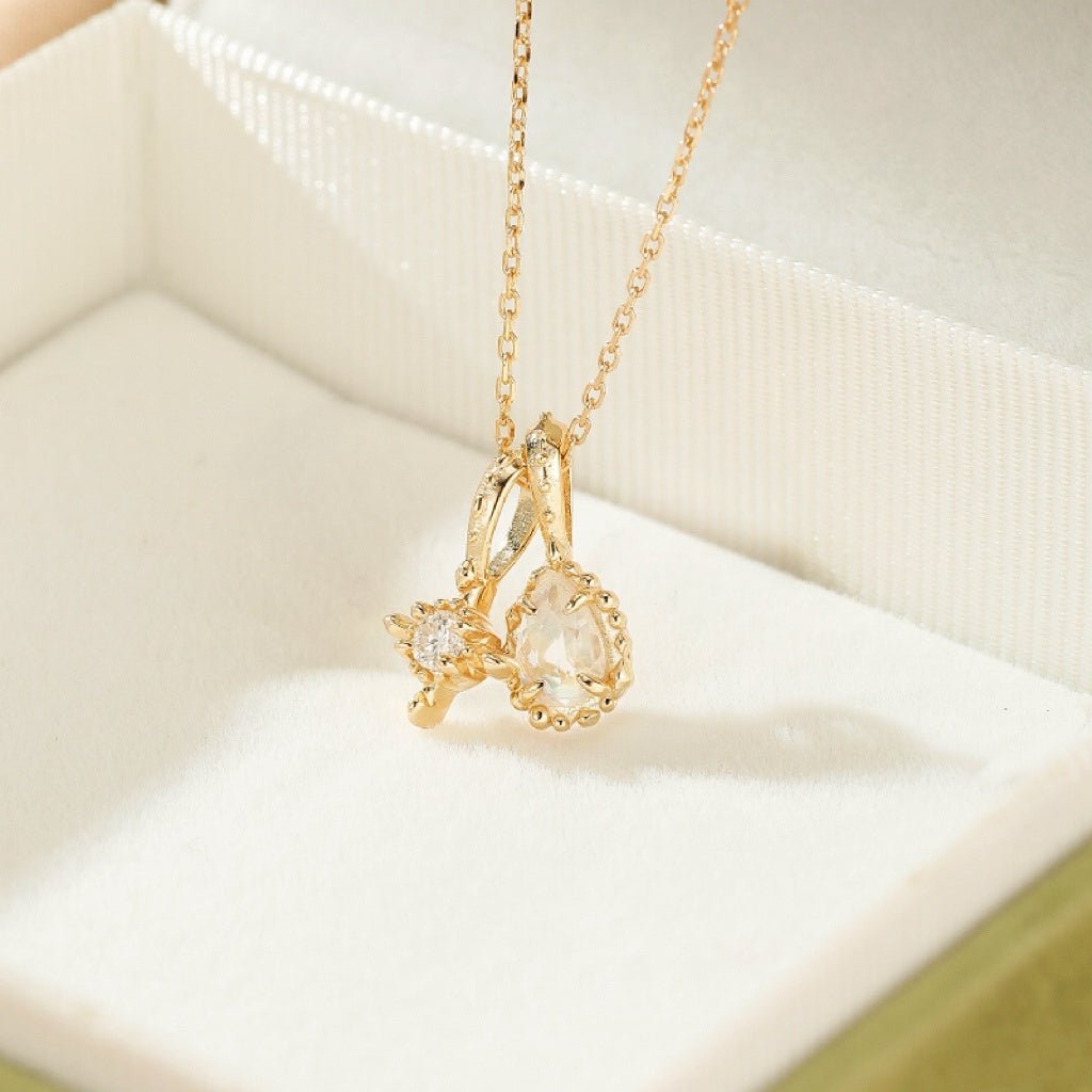 Collier Pierre de Lune Moissanite Rêve Étoilé Argent Plaqué Or - Biloria