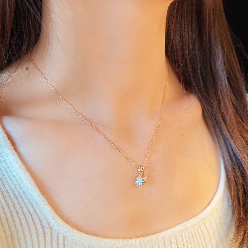 Collier Pierre de Lune Moissanite Rêve Étoilé Argent Plaqué Or - Biloria