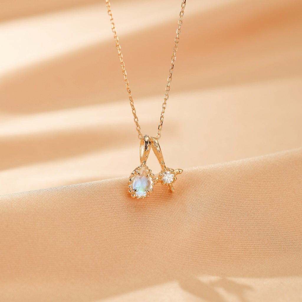 Collier Pierre de Lune Moissanite Rêve Étoilé Argent Plaqué Or - Biloria