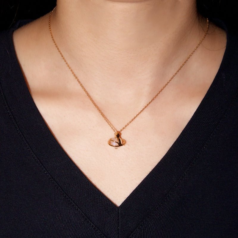 Collier Pierre de Lune Orbite Céleste en Argent Plaqué Or - Biloria