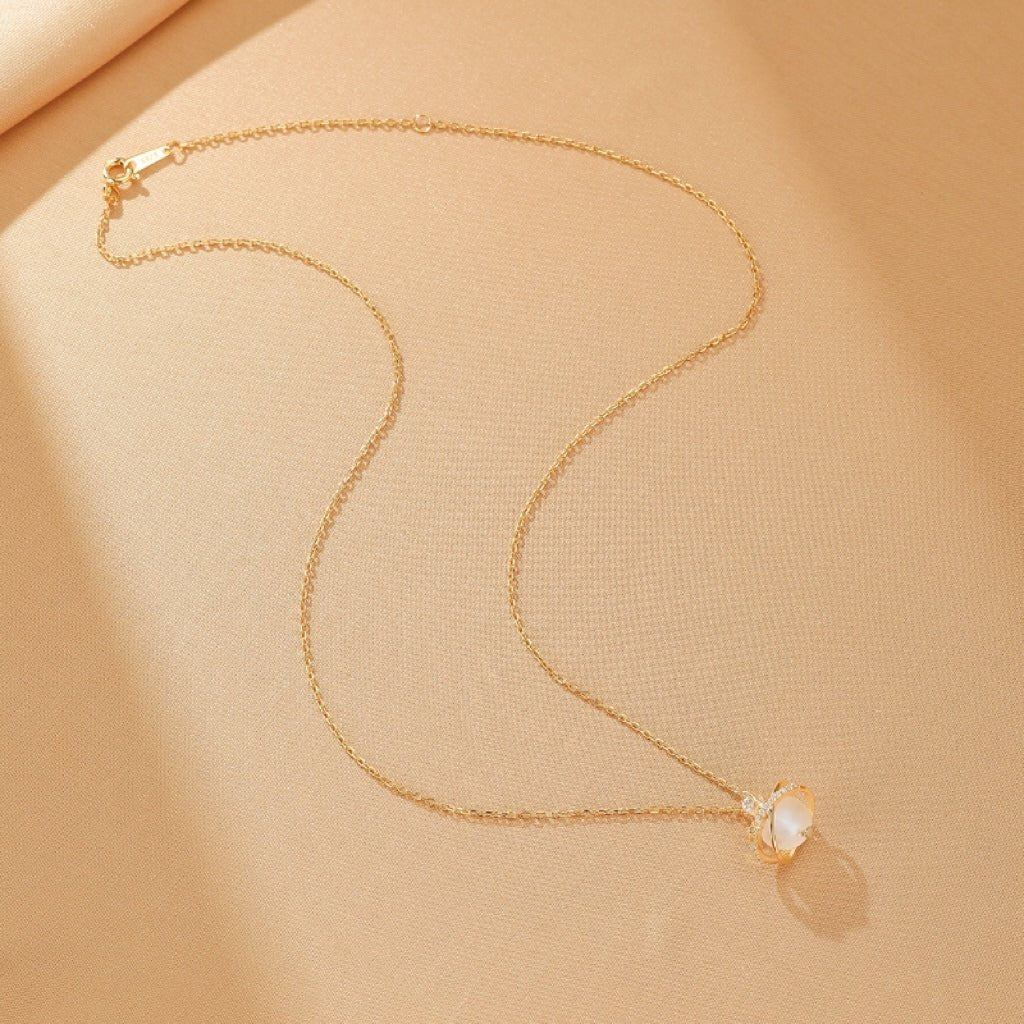 Collier Pierre de Lune Orbite Céleste en Argent Plaqué Or - Biloria