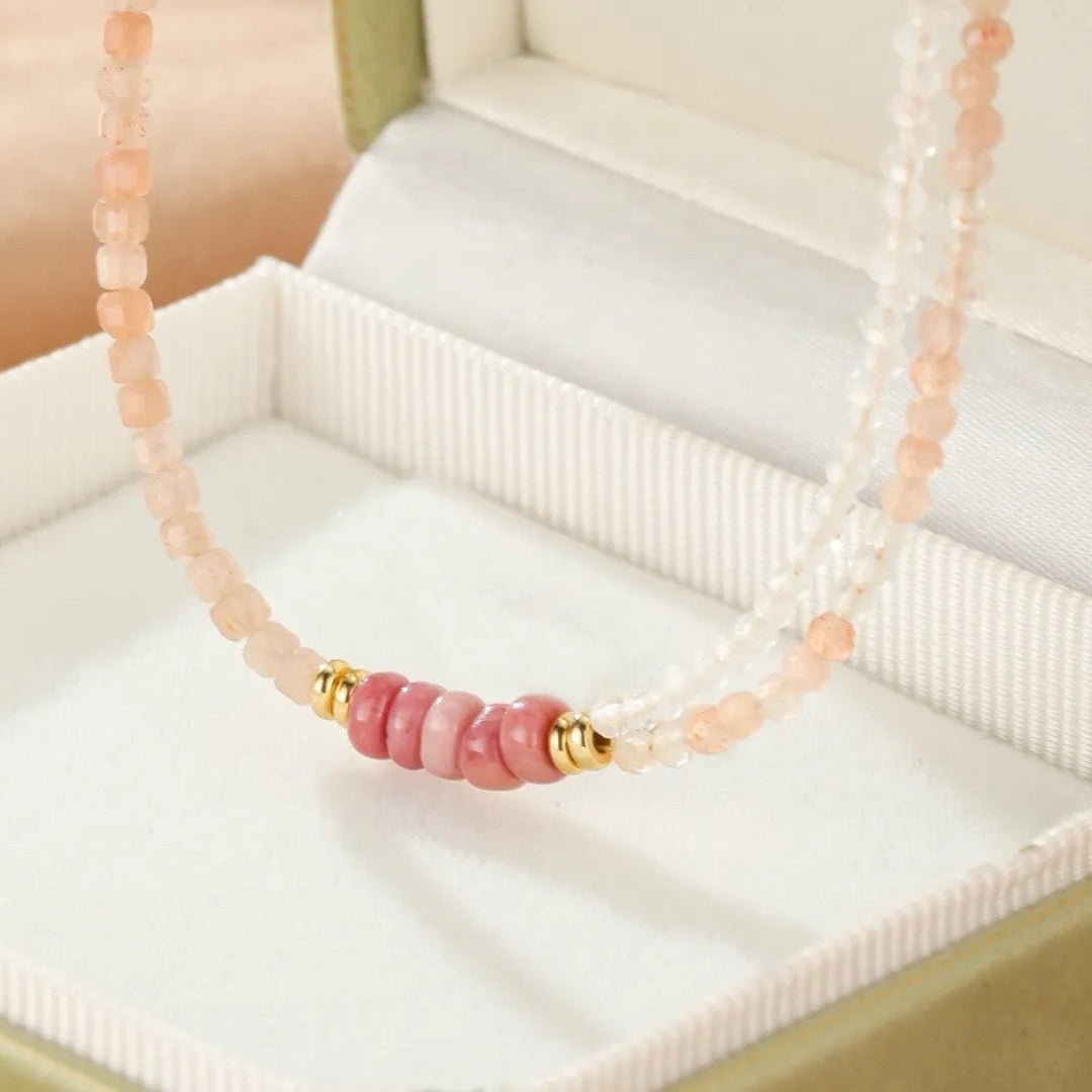 Collier Pierre de Soleil et Cristal de Roche Aura Pastel - Biloria