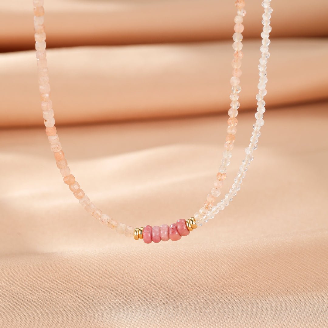 Collier Pierre de Soleil et Cristal de Roche Aura Pastel - Biloria