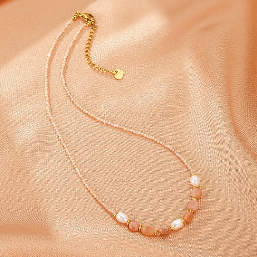 Collier Pierre de Soleil et Perle Naturelle – Bijou Lithothérapie - Biloria