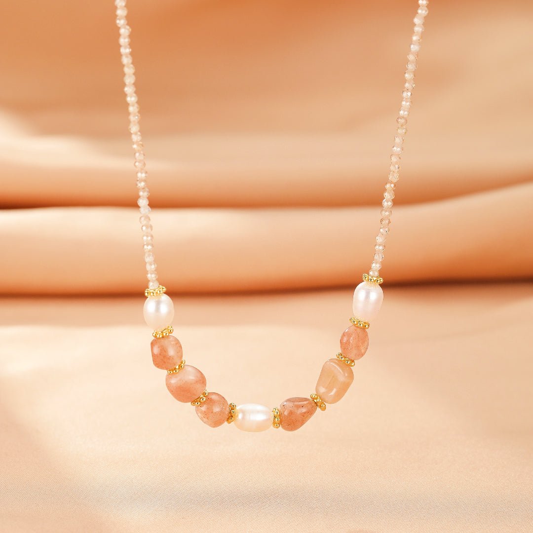 Collier Pierre de Soleil et Perle Naturelle – Bijou Lithothérapie - Biloria