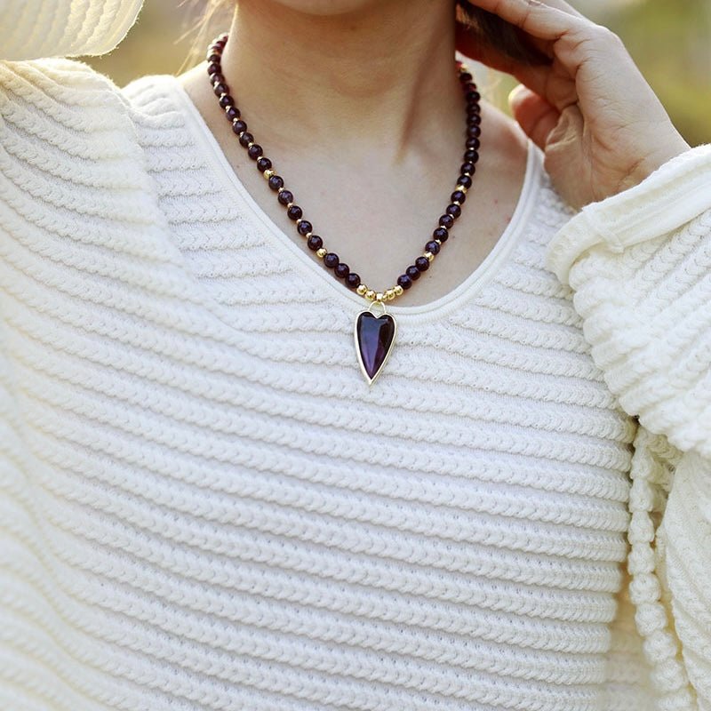 Collier Pierre Naturelle Labradorite ou Améthyste Cœur Plaqué Or - Biloria