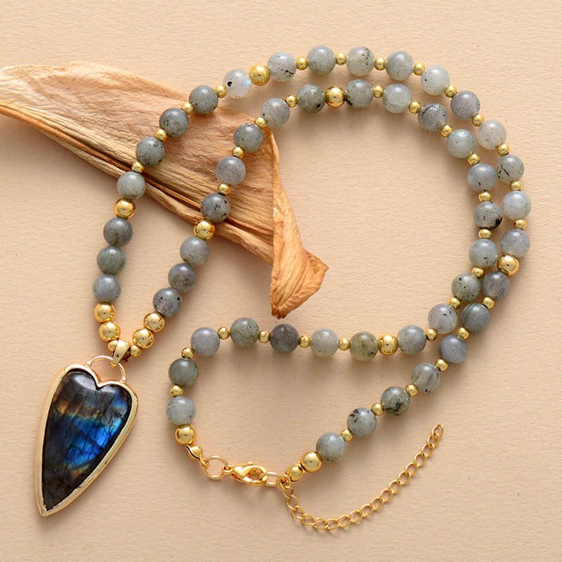 Collier Pierre Naturelle Labradorite ou Améthyste Cœur Plaqué Or - Biloria