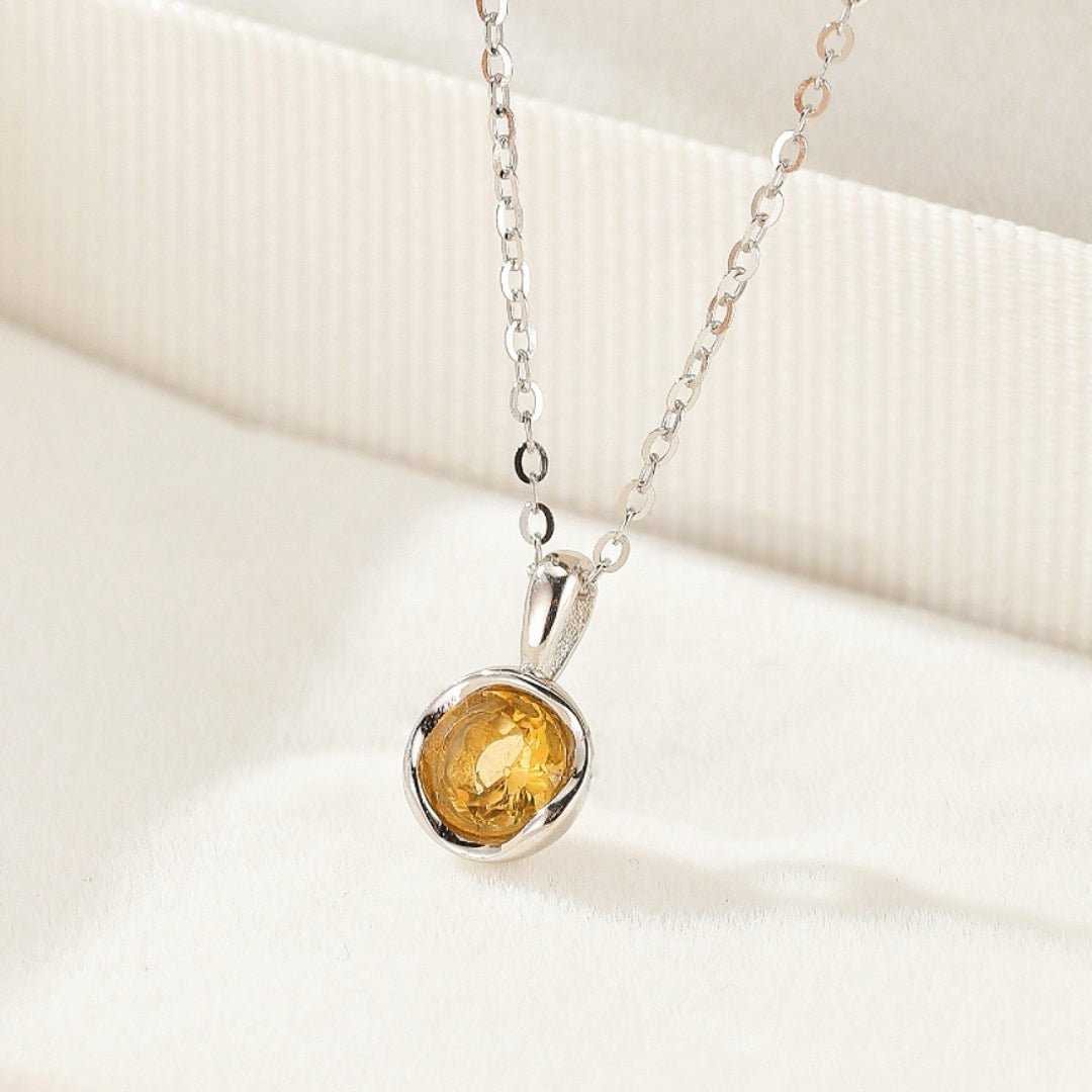 Collier Pierre Ronde Citrine ou Améthyste - Argent Plaqué Or - Biloria