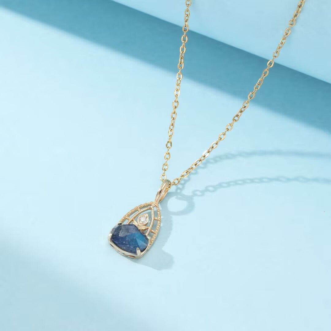 Collier pierres naturelles Labradorite Lapis Lazuli Argent plaqué Or - Biloria
