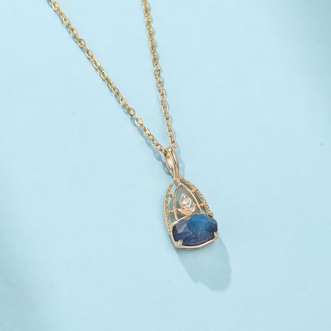 Collier pierres naturelles Labradorite Lapis Lazuli Argent plaqué Or - Biloria