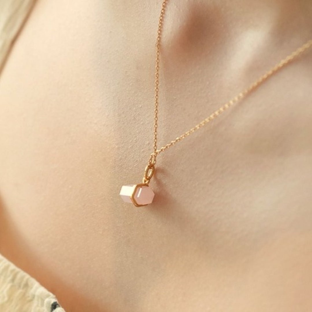 Collier Quartz Rose Double Pointe – Bijou Argent Plaqué Or 10K - Biloria