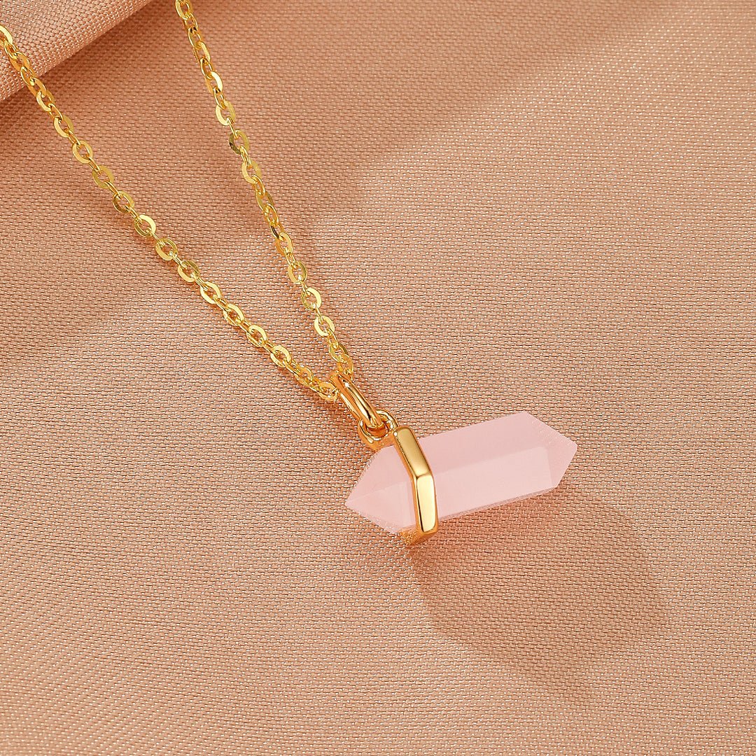 Collier Quartz Rose Double Pointe – Bijou Argent Plaqué Or 10K - Biloria