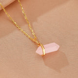 Collier Quartz Rose Double Pointe – Bijou Argent Plaqué Or 10K - Biloria