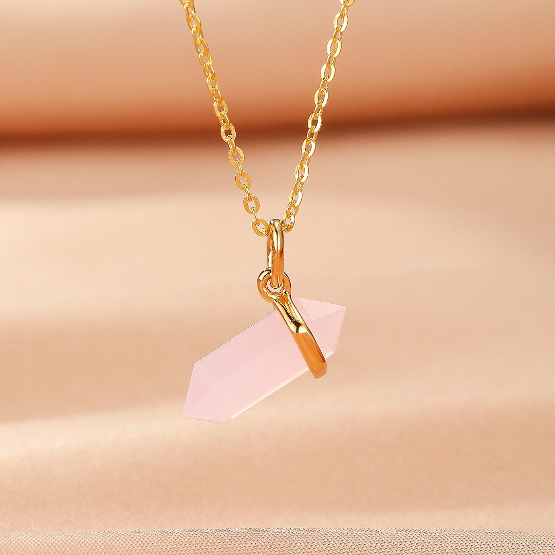 Collier Quartz Rose Double Pointe – Bijou Argent Plaqué Or 10K - Biloria
