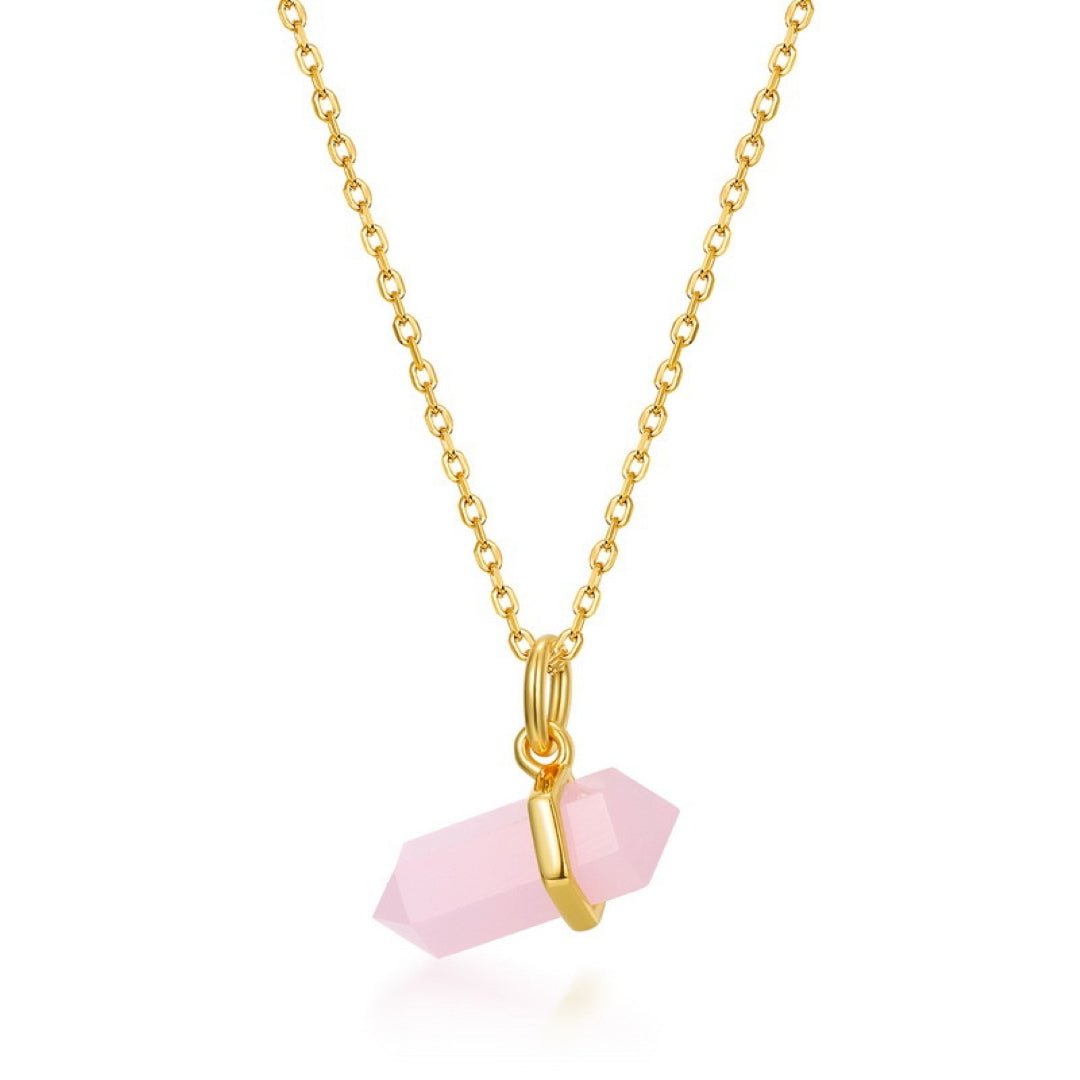 Collier Quartz Rose Double Pointe – Bijou Argent Plaqué Or 10K - Biloria