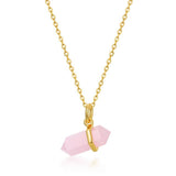 Collier Quartz Rose Double Pointe – Bijou Argent Plaqué Or 10K - Biloria