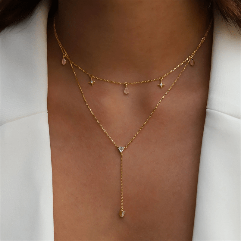 Collier Quartz Rose et Argent Plaqué Or Pendentif Étoile - Biloria