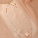 Collier Quartz Rose et Cristal de Roche Sphère Intuitive en Fil Doré - Biloria