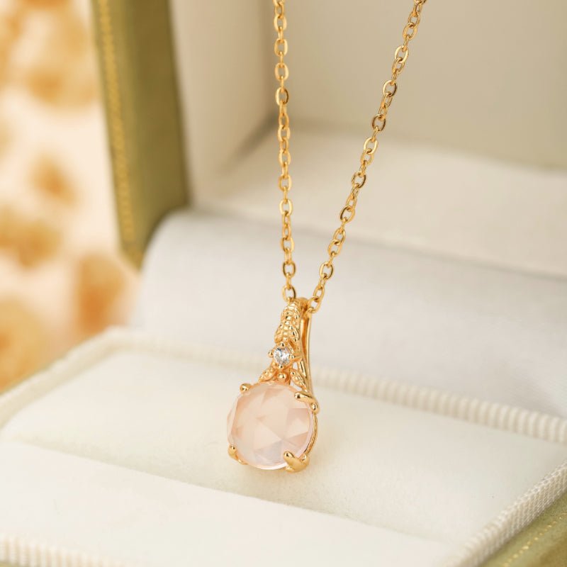 Collier Quartz Rose et Zircon, Argent Plaqué Or – Bijou Floral - Biloria