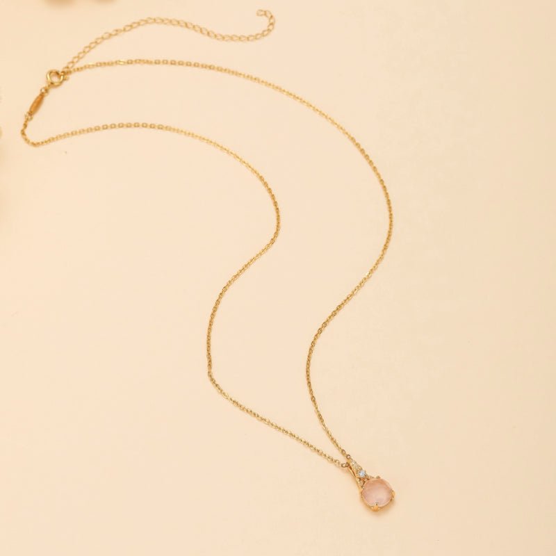 Collier Quartz Rose et Zircon, Argent Plaqué Or – Bijou Floral - Biloria