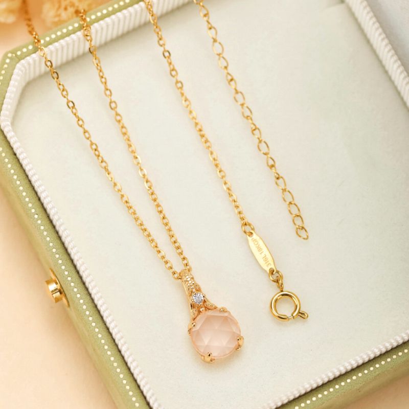 Collier Quartz Rose et Zircon, Argent Plaqué Or – Bijou Floral - Biloria