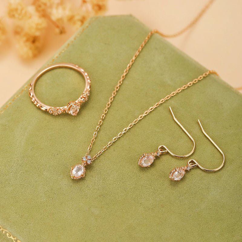 Collier Quartz Rose et Zircon – Éclat Doux, Argent Plaqué Or - Biloria