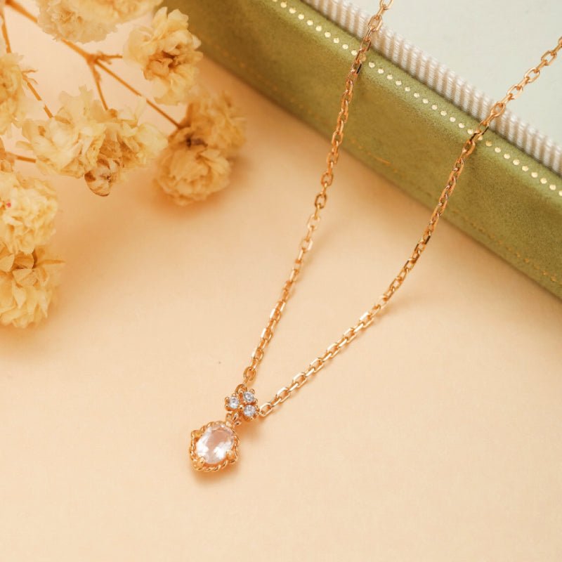 Collier Quartz Rose et Zircon – Éclat Doux, Argent Plaqué Or - Biloria