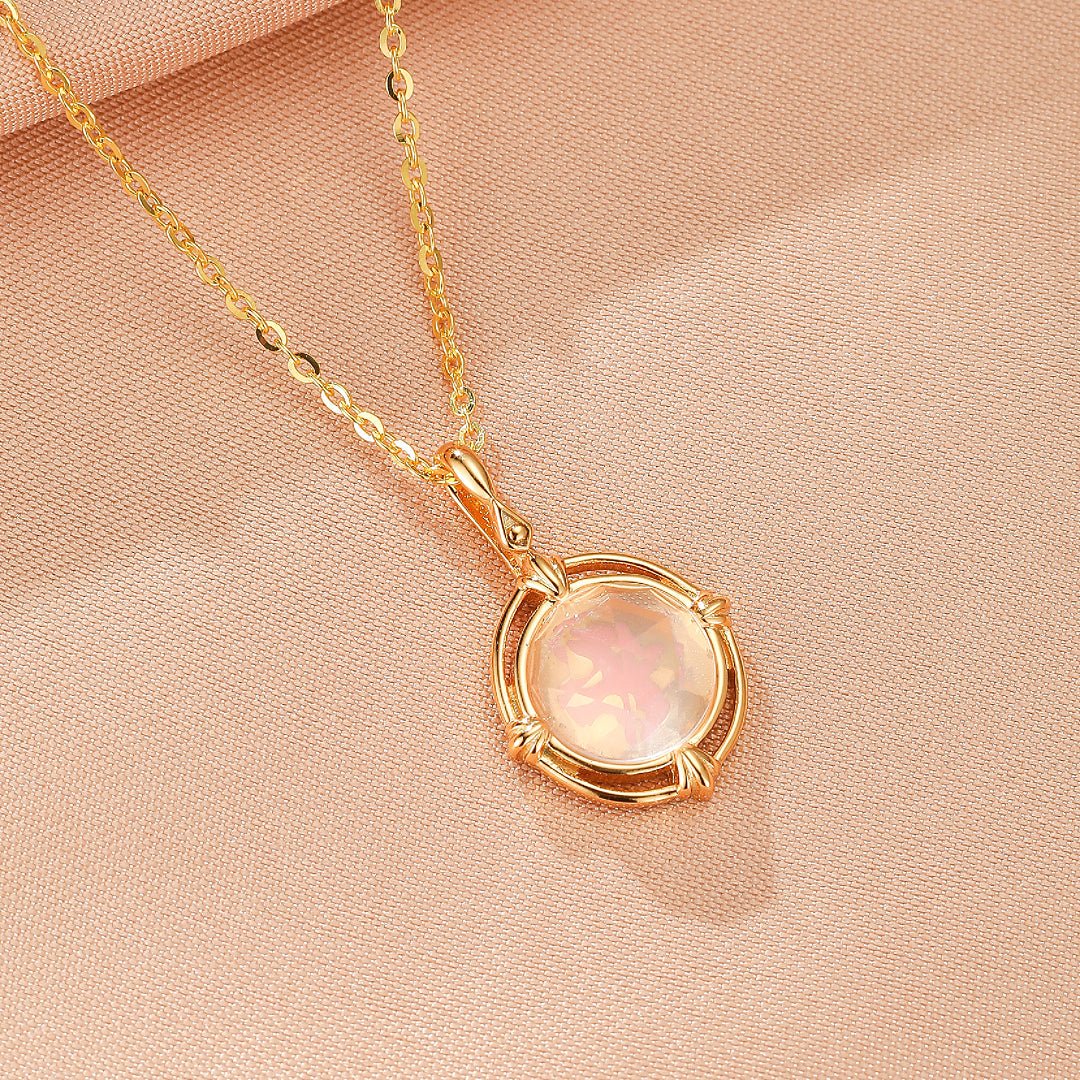 Collier Quartz Rose Facetté 8mm Argent Plaqué Or 10K - Biloria