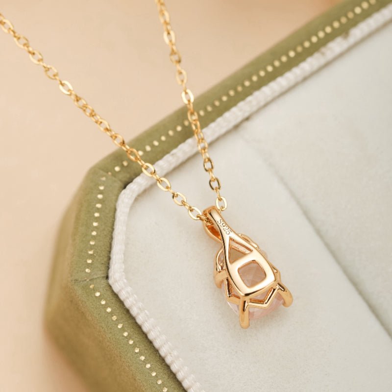 Collier Quartz Rose Feuille Argent Plaqué Or Cadeau - Biloria