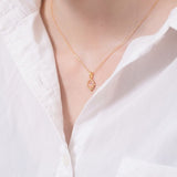 Collier Quartz Rose Goutte Étoilée avec Zircons Argent Plaqué Or 9K - Biloria