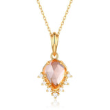 Collier Quartz Rose Goutte Étoilée avec Zircons Argent Plaqué Or 9K - Biloria