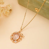Collier Quartz Rose Lapin Argent Plaqué Or 40-45 cm - Biloria