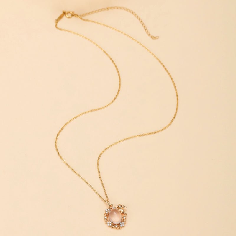 Collier Quartz Rose Lapin Argent Plaqué Or 40-45 cm - Biloria