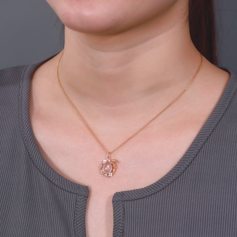 Collier Quartz Rose Lapin Argent Plaqué Or 40-45 cm - Biloria