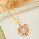 Collier Quartz Rose Lapin Argent Plaqué Or 40-45 cm - Biloria