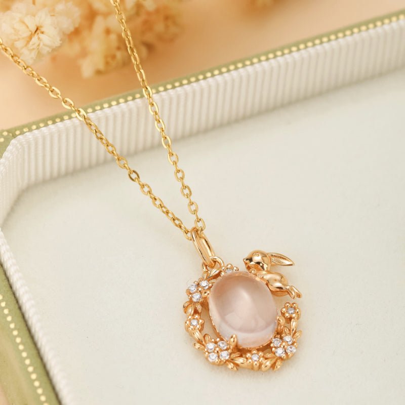 Collier Quartz Rose Lapin Argent Plaqué Or 40-45 cm - Biloria