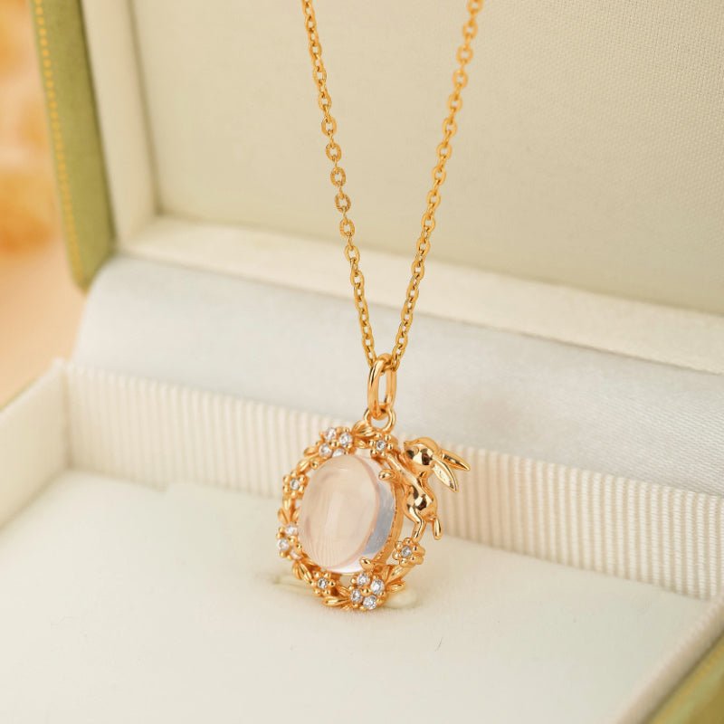 Collier Quartz Rose Lapin Argent Plaqué Or 40-45 cm - Biloria