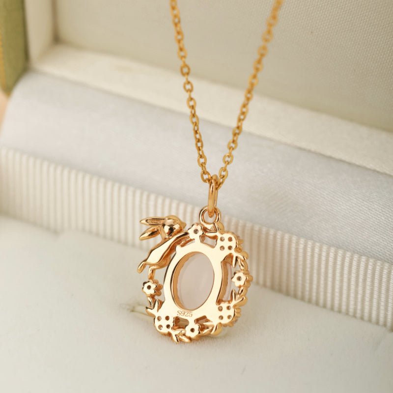 Collier Quartz Rose Lapin Argent Plaqué Or 40-45 cm - Biloria