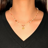 Collier Rhodonite et Cristal Fraise avec Pendentif Soleil - Biloria