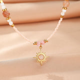 Collier Rhodonite et Cristal Fraise avec Pendentif Soleil - Biloria